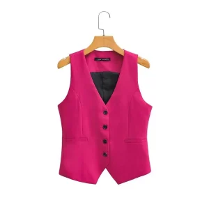 gilet de costume sans manche rose magenta